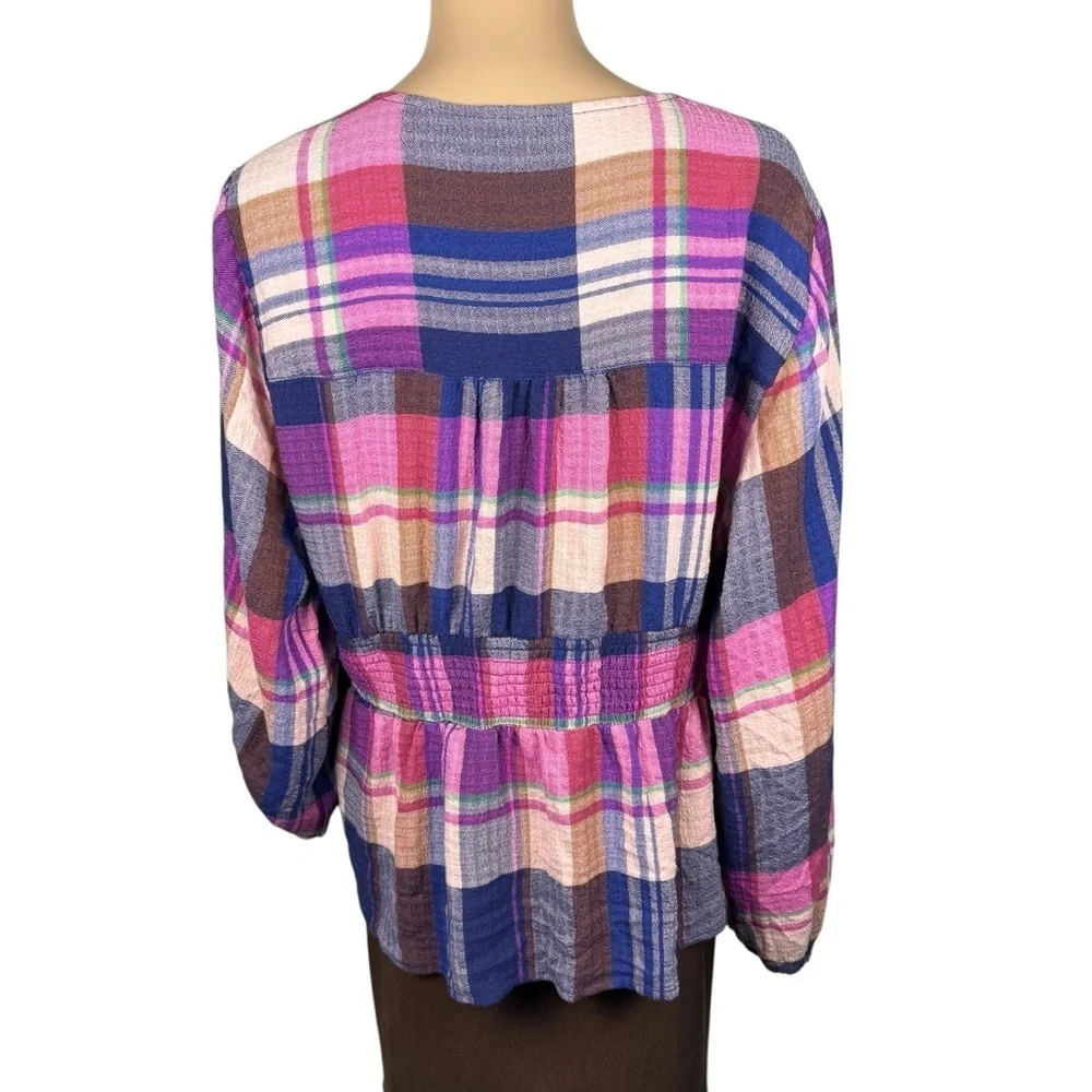 NWT New $98 Pilcro Plaid Deep-V Blouse Size XL